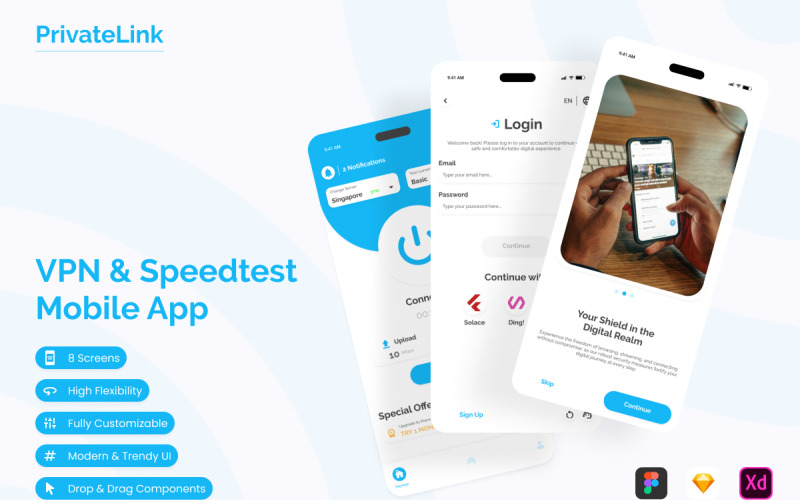 PrivateLink - VPN and Speedtest Mobile App UI Element