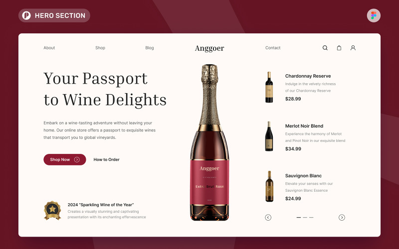 Anggoer - Wine Store Hero Section Figma Template UI Element