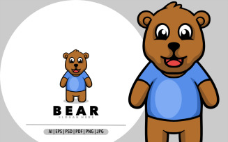 Cute teddy bear mascot cartoon logo design illustration