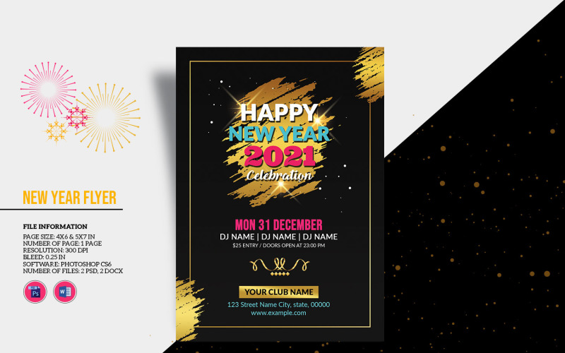Printable New Year Party Invitation Flyer template Corporate Identity