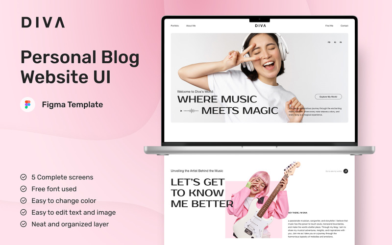 Diva - Personal Blog Website UI Element