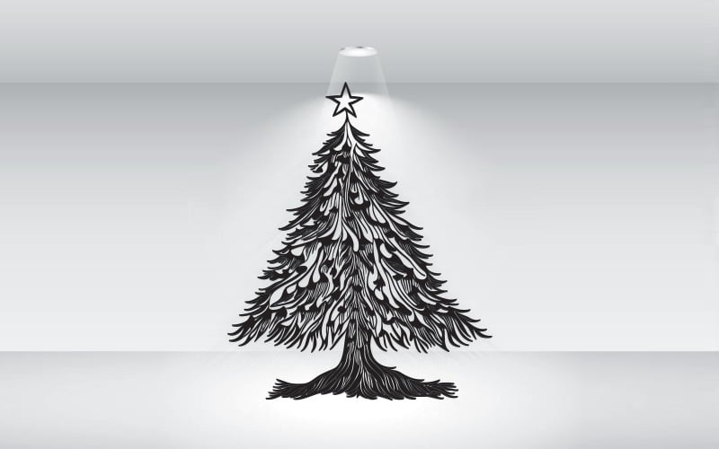 Christmas Tree Black And White Vector Illustration