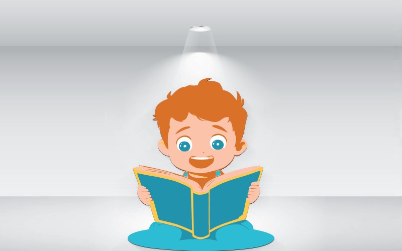 Cute Little Boy Studying Vector File Illustration