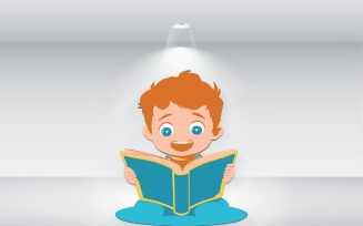 Cute Little Boy Studying Vector File