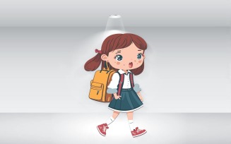 Cute Little Girl Back To School Illustration Vector File