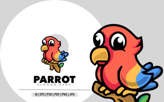 Cute parrot mascot logo design illustration
