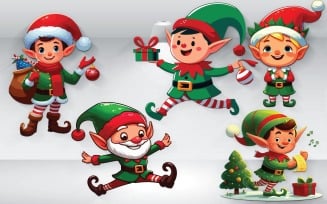 Set Of 5 Elf Of Christmas Illustration Vector