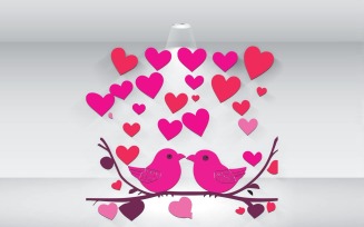 Two Birds Of Love With Hearts Valentine Illustration Vector File
