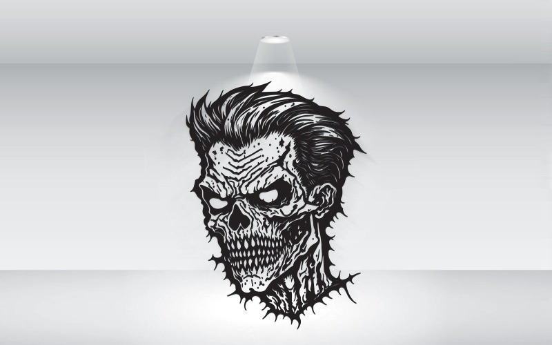 Zombie Head Halloween Style Black Outline Vector Format Illustration