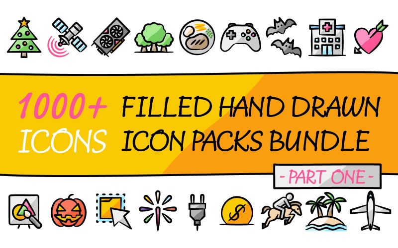 Drawniz Bundle - Collection of Multipurpose Icon Packs in Filled Hand Drawn Style Icon Set