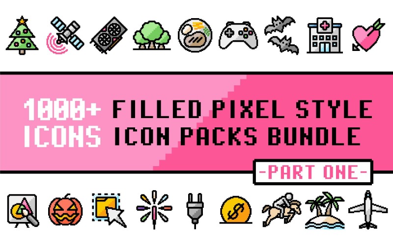 Pixliz Bundle - Collection of Multipurpose Icon Packs in Filled Pixel Style Icon Set