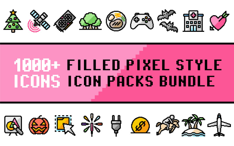 Pixliz Bundle - Collection of Multipurpose Icon Packs in Filled Pixel Style Icon Set