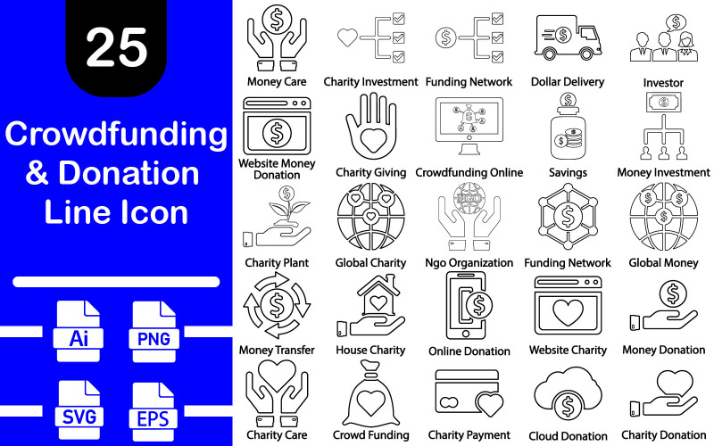 Crowdfunding and Donation Line Icon Icon Set