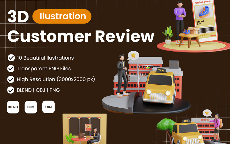 3D Illustration of Customer Review Model