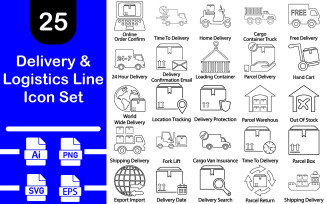 Delivery and Logistics Line Icon Set