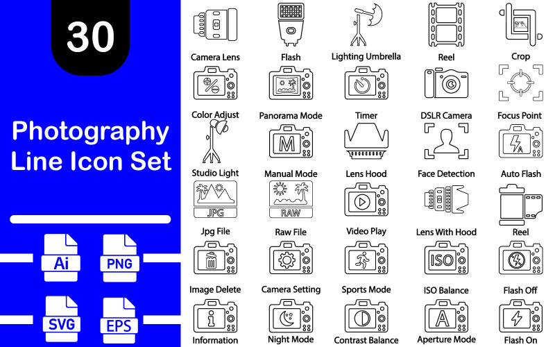 Photography Line Icon Pack Icon Set