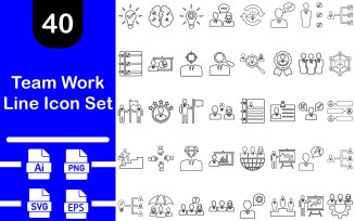 Team Work Line Icon set template
