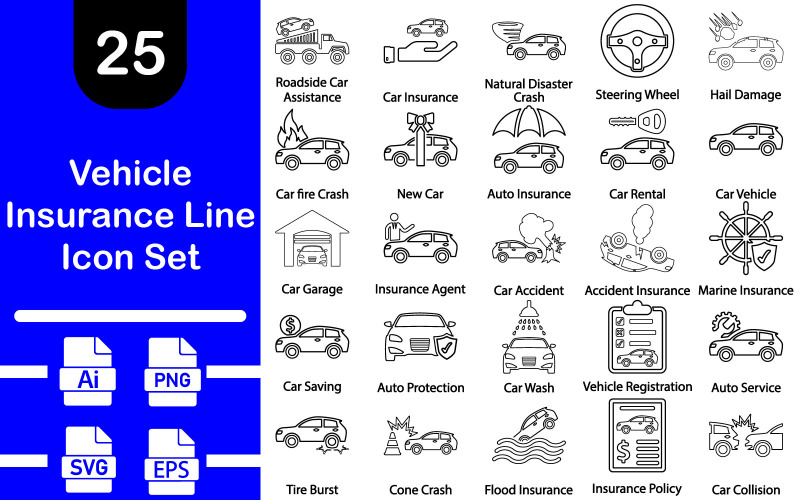 Vehicle Insurance Line Icon Pack Icon Set