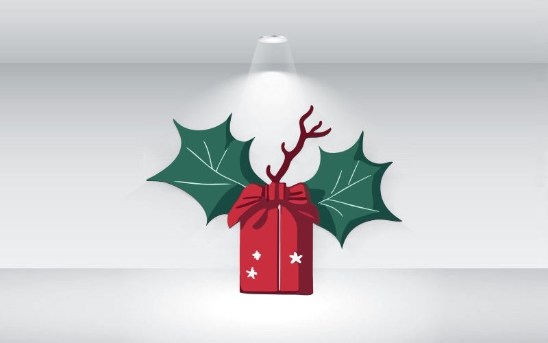 Christmas Present With Leaf Vector Illustration