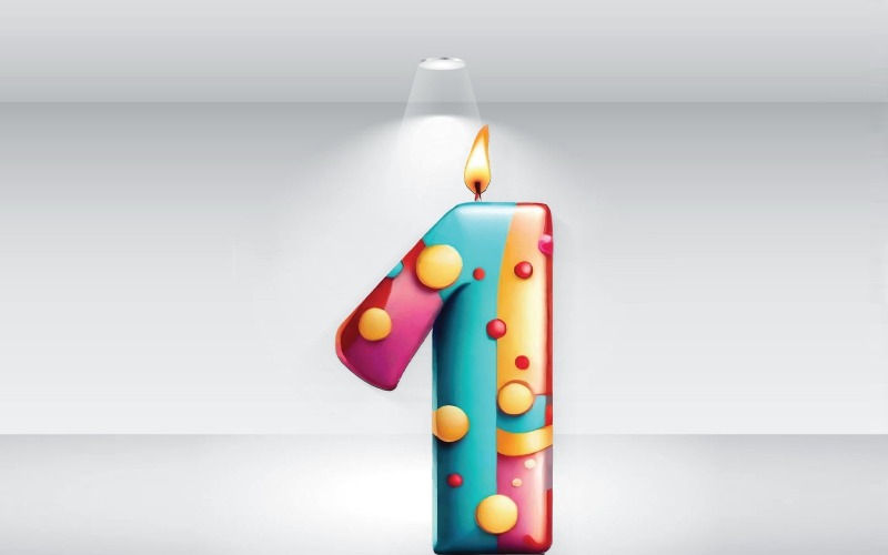 Number One For Birthday With Candle Vector Illustration