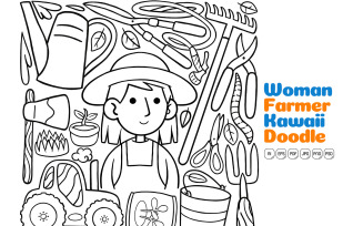 Woman Farmer Kawaii Doodle Vector Illustration Line Art