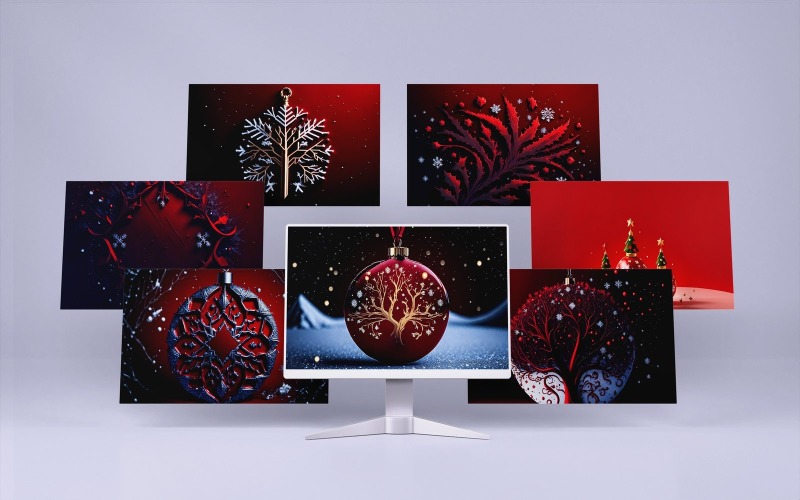 Collection Of 7 Red Christmas Background With Smooth Design In The Middle Illustration