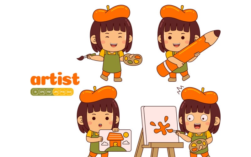 Cute Artist Girl Vector Pack #01 Vector Graphic