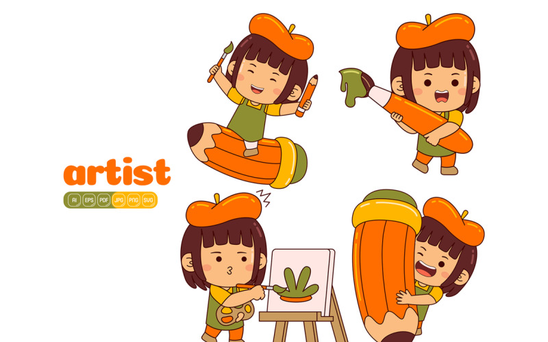Cute Artist Girl Vector Pack #02 Vector Graphic
