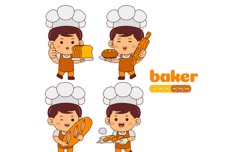 Cute Baker Boy Vector Pack #01 Vector Graphic