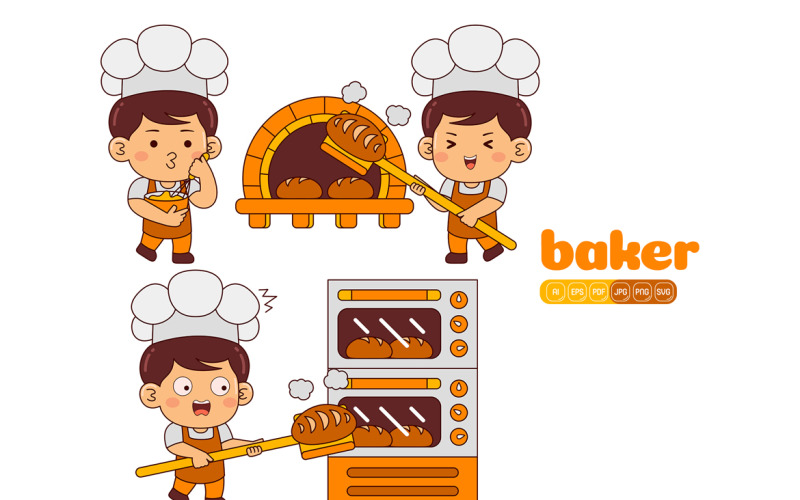 Cute Baker Boy Vector Pack #02 Vector Graphic