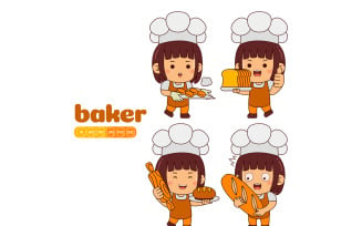 Cute Baker Girl Vector Pack #01
