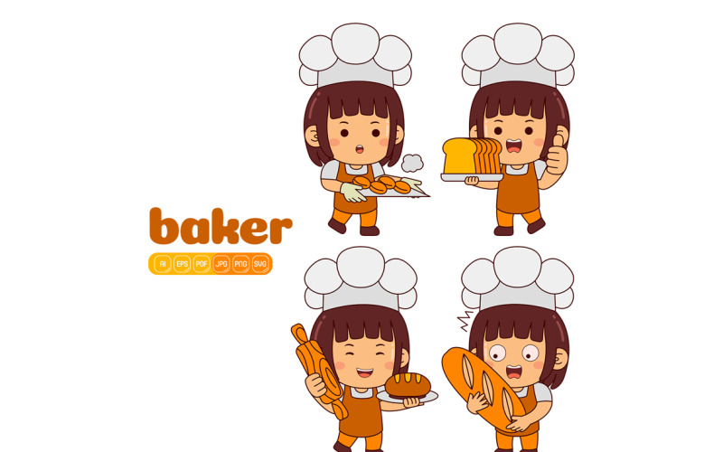 Cute Baker Girl Vector Pack #01 Vector Graphic