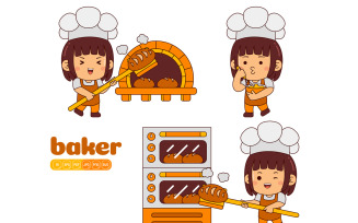 Cute Baker Girl Vector Pack #02