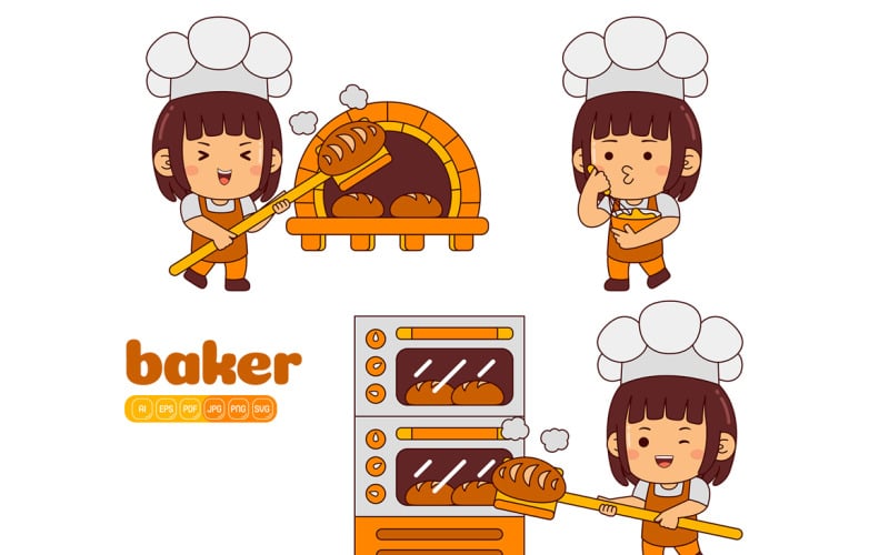 Cute Baker Girl Vector Pack #02 Vector Graphic