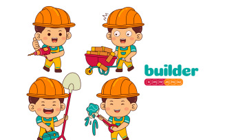Cute Builder Boy Vector Pack #01