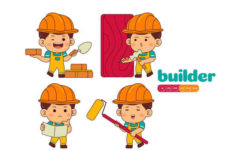 Cute Builder Boy Vector Pack #02 Vector Graphic