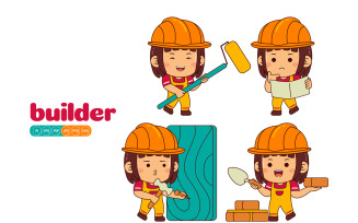 Cute Builder Girl Vector Pack #01