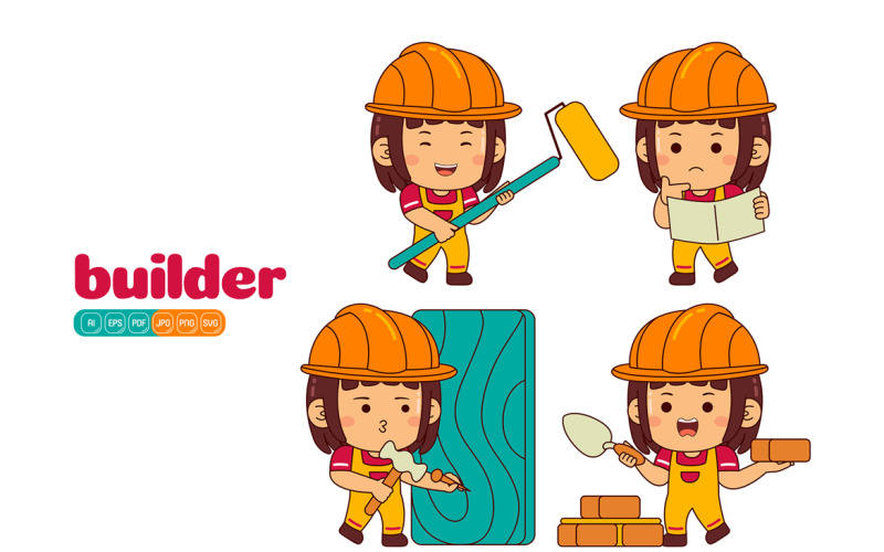 Cute Builder Girl Vector Pack #01 Vector Graphic