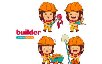 Cute Builder Girl Vector Pack #02