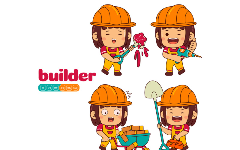 Cute Builder Girl Vector Pack #02 Vector Graphic