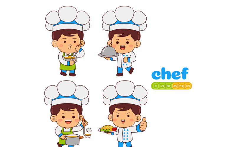 Cute Chef Boy Vector Pack #02 Vector Graphic