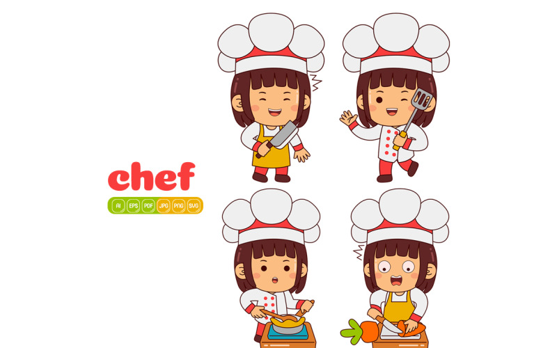 Cute Chef Girl Vector Pack #02 Vector Graphic
