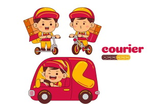 Cute Courier Boy Vector Pack #01
