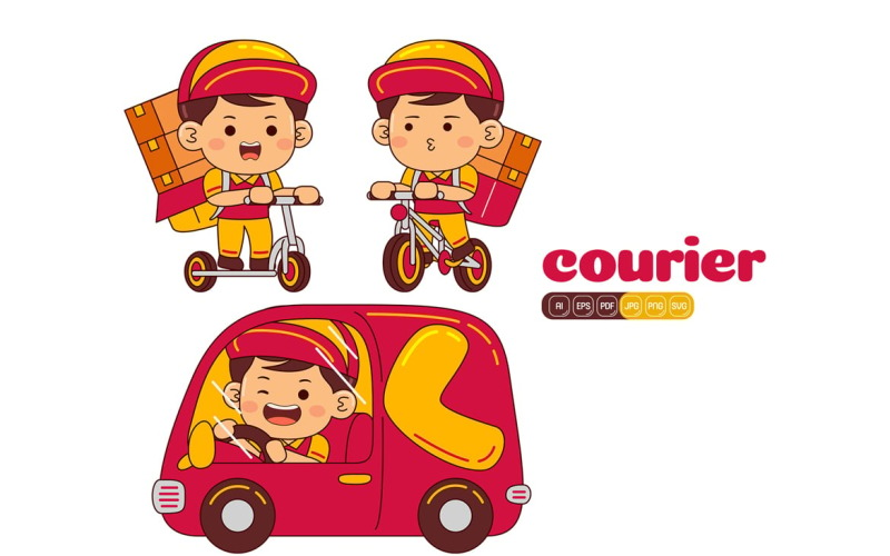 Cute Courier Boy Vector Pack #01 Vector Graphic