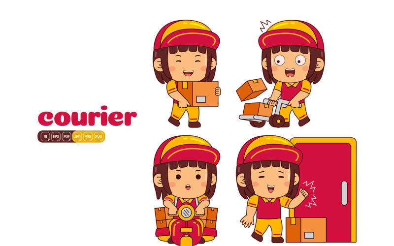 Cute Courier Girl Vector Pack #01 Vector Graphic