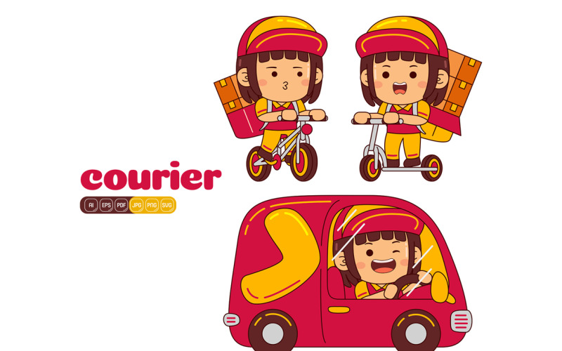 Cute Courier Girl Vector Pack #02 Vector Graphic
