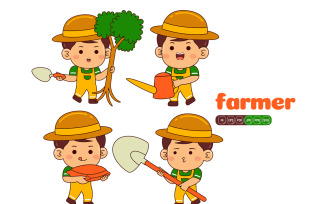 Cute Farmer Boy Vector Pack #02