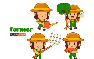 Cute Farmer Girl Vector Pack #01