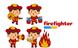 Cute Firefighter Boy Vector Pack #01