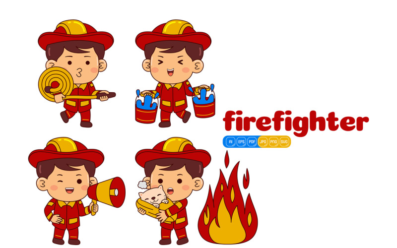 Cute Firefighter Boy Vector Pack #01 Vector Graphic